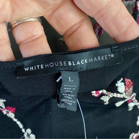White House Black Market Long Sleeve Floral Embroidered Mesh Top w/Cami Sz L - Picture 7 of 16